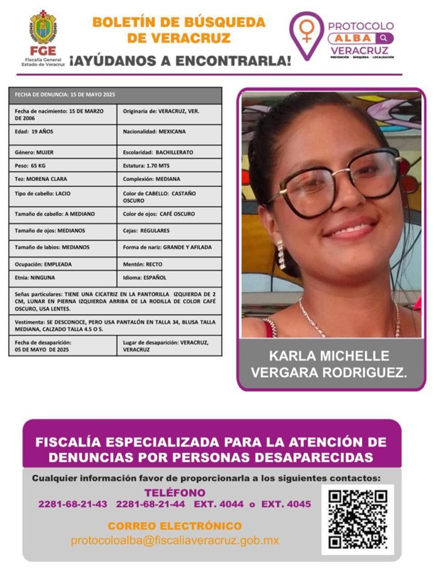 Activan Protocolo Alba por desaparición de Karla Michelle en la ciudad de Veracruz