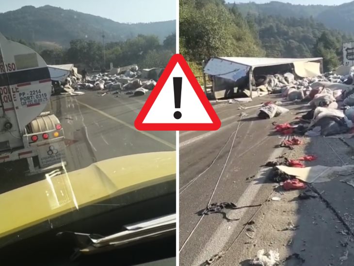 Se registra volcadura de tractocamión en la autopista Puebla-Orizaba