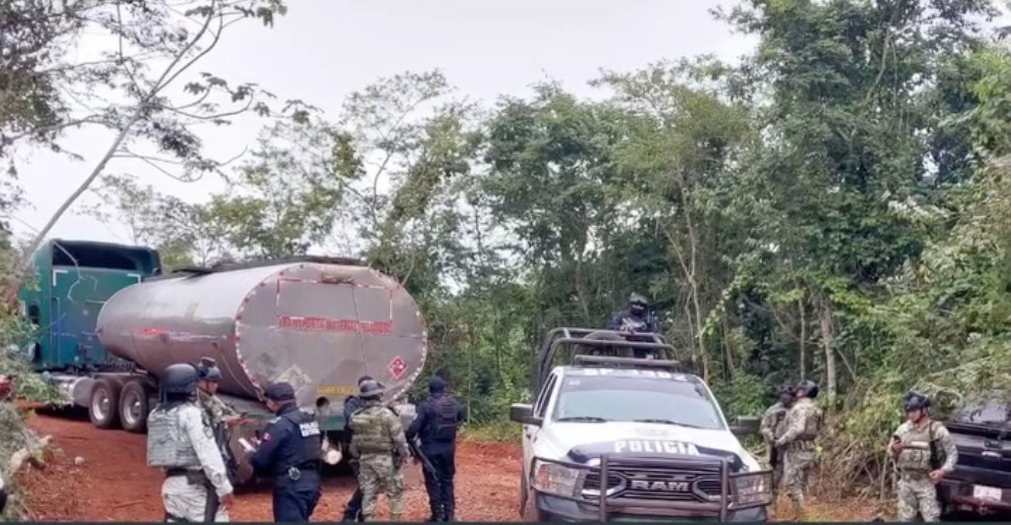 Fuerzas estatales aseguran pipas con combustible en Almagres durante operativo conjunto