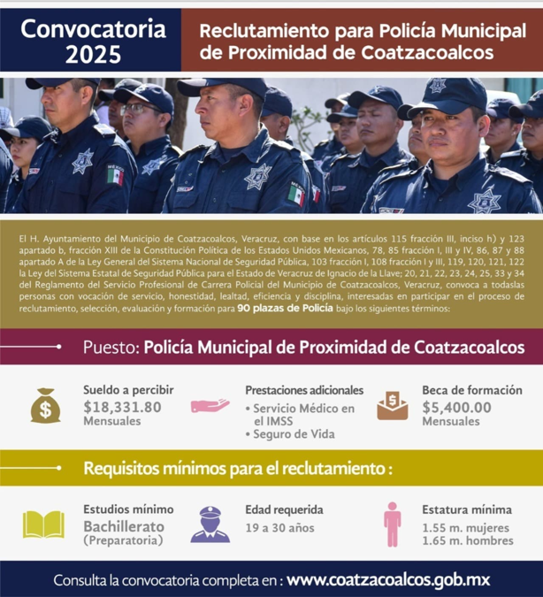 Continúa abierta la convocatoria para ingresar a la Policía Municipal de Coatzacoalcos