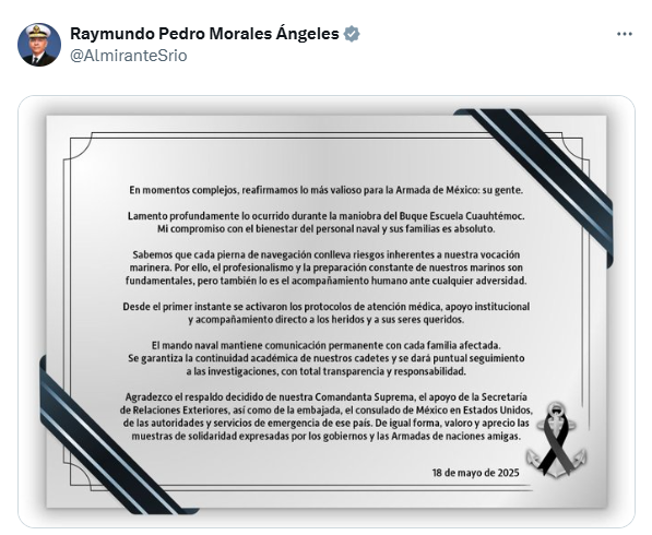Secretario de Marina de México promete investigación transparente por choque del Buque Cuauhtémoc (+Video)