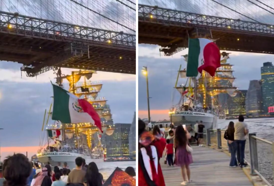 Buque escuela Cuauhtémoc choca contra puente de Brooklyn | VIDEO