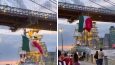 Buque escuela Cuauhtémoc choca contra puente de Brooklyn | VIDEO