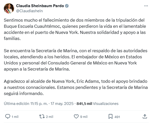 Fallece cadete xalapeña, América Yamilet, tras choque del Buque Cuauhtémoc en Nueva York