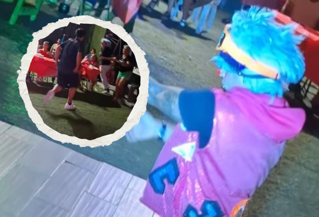 Captan en VIDEO momento en que joven intenta agredir a un payaso durante una fiesta