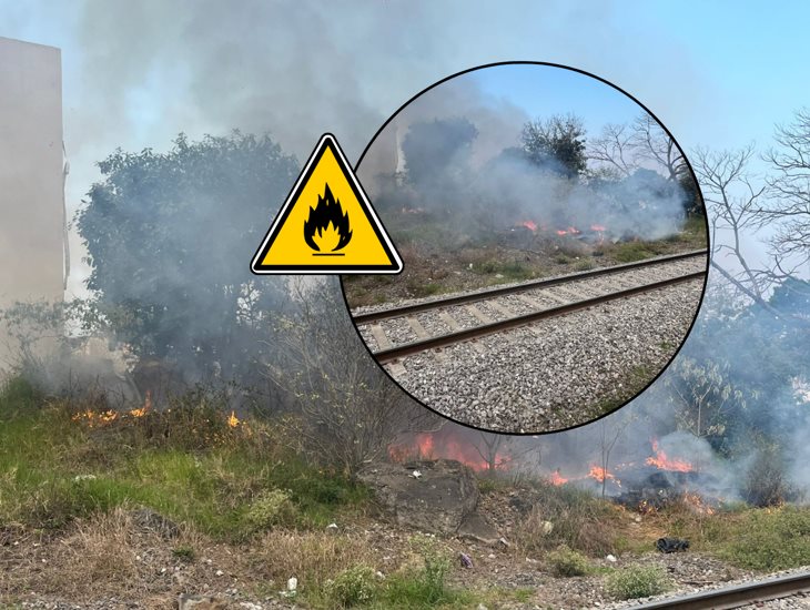Fuego junto a las vías del tren en Xalapa alarma a vecinos de la colonia Lerdo de Tejada (+VIDEO)