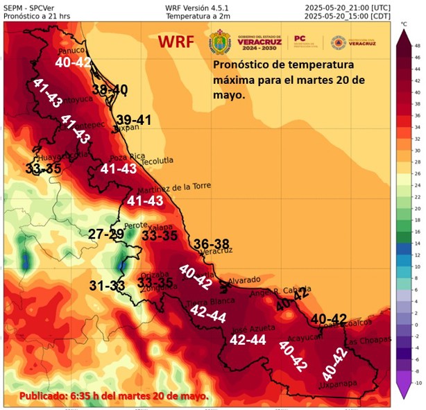 Veracruz alcanzará los 38 a 40 grados antes de que ingrese el norte según PC