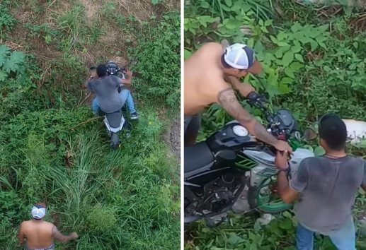 Deja moto encendida y cae al arroyo desde un puente en Úrsulo Galván; dueño logra rescatarla