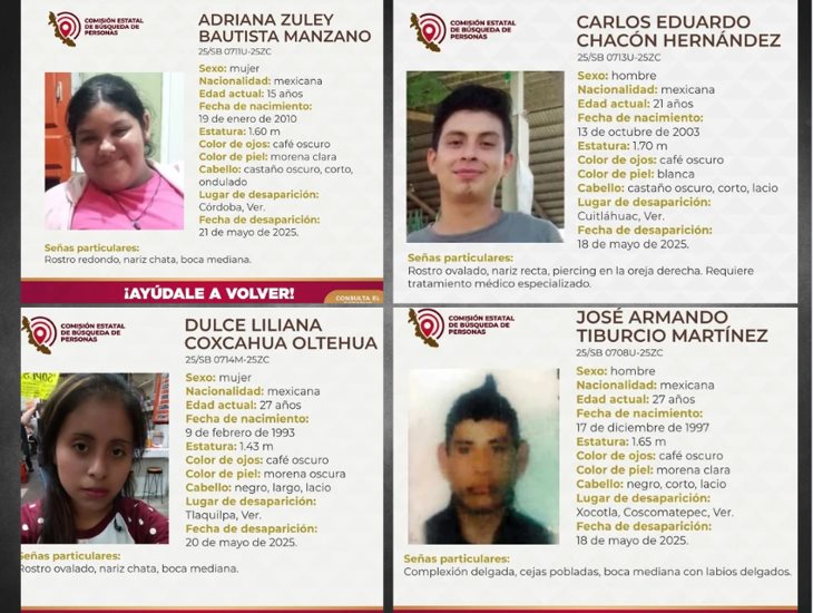 Reportan a 4 personas desaparecidas en la región centro; entre ellos, una menor