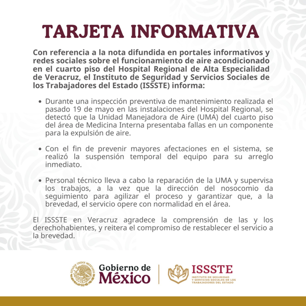 ISSSTE responde a denuncia por aire acondicionado dañado en hospital de Veracruz