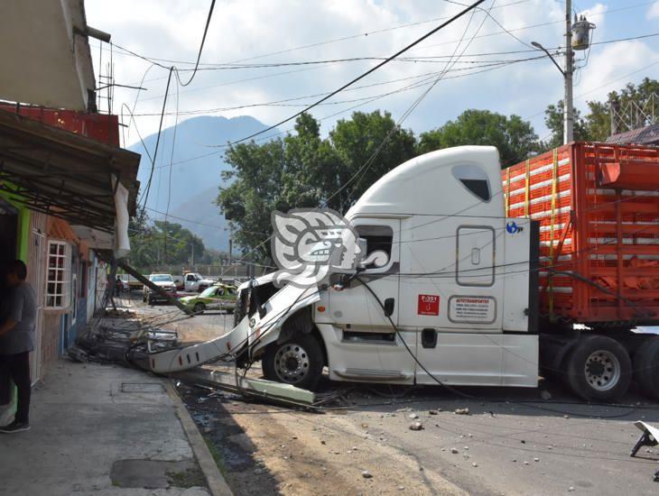 Caos: Tráiler se sale de la autopista y derriba postes en Nogales; daña viviendas (+Video)