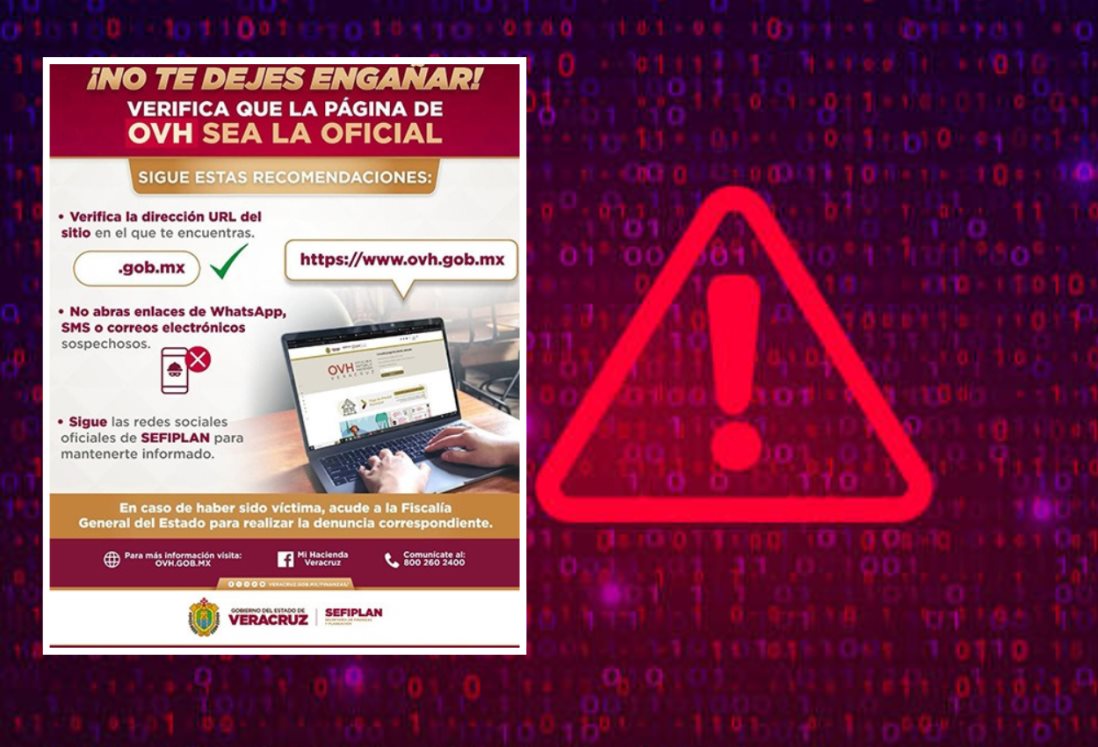 Alerta Sefiplan por páginas falsas que suplantan a la Oficina Virtual de Hacienda de Veracruz