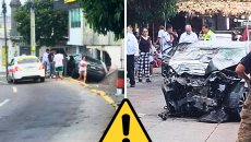 Auto se impacta contra local de llantas en bulevar Miguel Alemán de Boca del Río; hay varios heridos | VIDEO