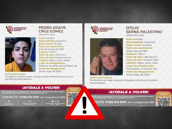 Reportan a dos hombres desaparecidos en la región centro de Veracruz