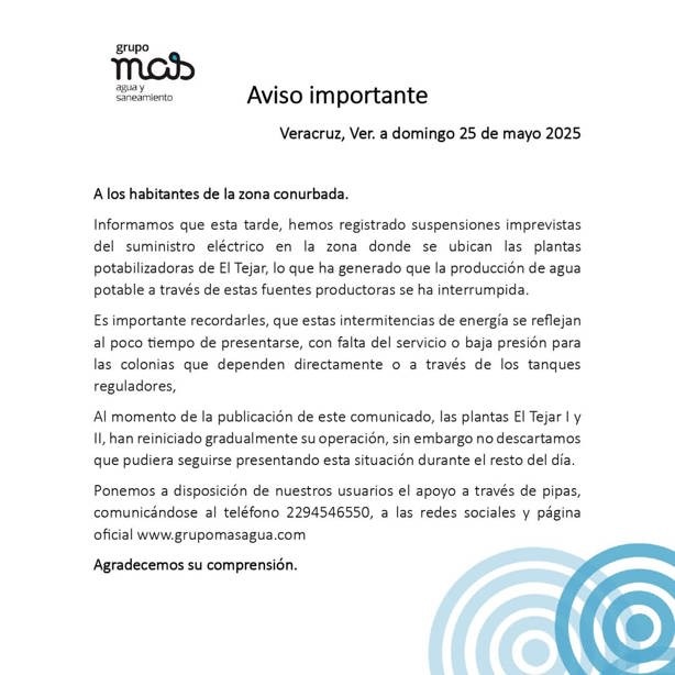 Falta de agua podría continuar en colonias de Veracruz por interrupción en plantas potabilizadoras El Tejar