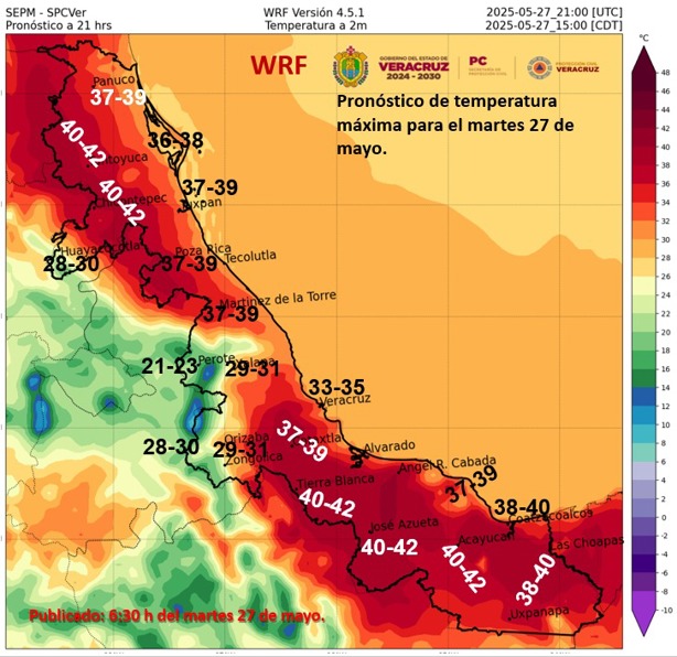 Ola de calor 2025: 5 municipios de Veracruz alcanzarán temperaturas de 42 grados hoy 27 de mayo