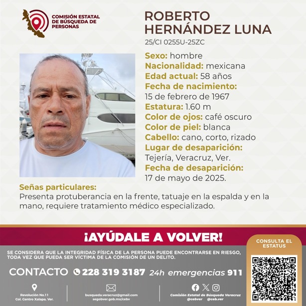 Buscan a adulto mayor desaparecido hace 12 días en Tejería, Veracruz