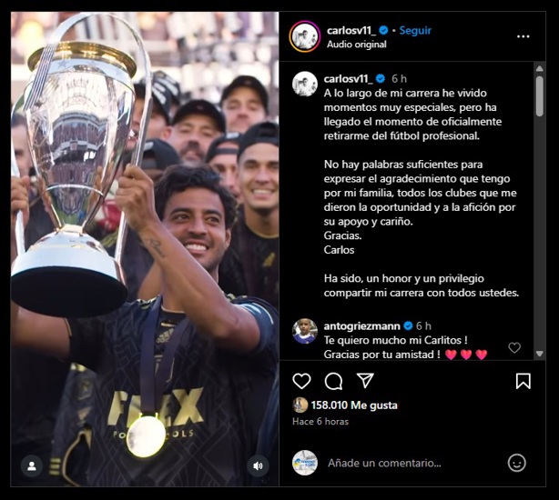 Adiós, vaquero; Carlos Vela anuncia su retiro del futbol