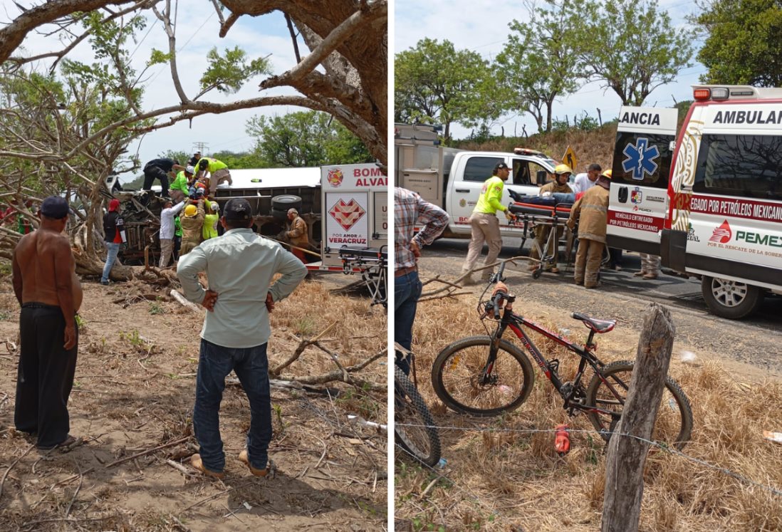 Rescatan con vida a chofer atrapado tras volcar su camión en carretera Costera del Golfo