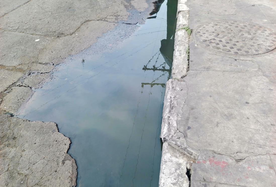 Alertan por fugas de aguas negras en calles del Centro de Veracruz