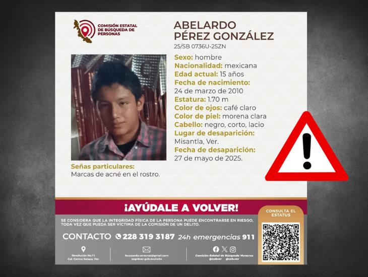 Se busca: Abelardo, de 15 años, está desaparecido en Misantla