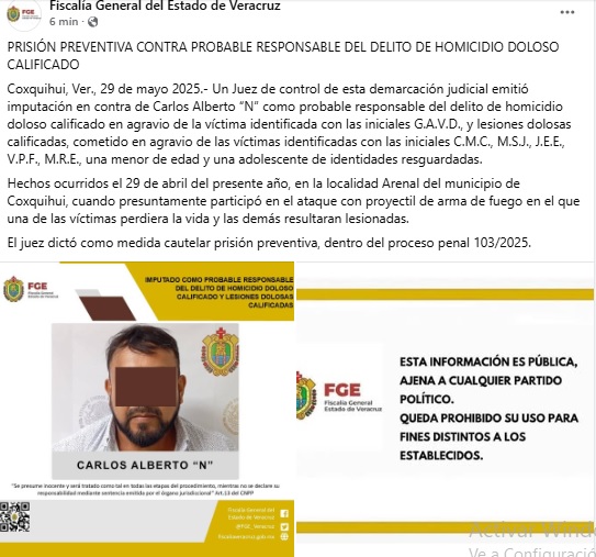 Dan prisión preventiva a presunto responsable del homicidio de Germán Anuar Valencia, candidato de Morena en Coxquihui