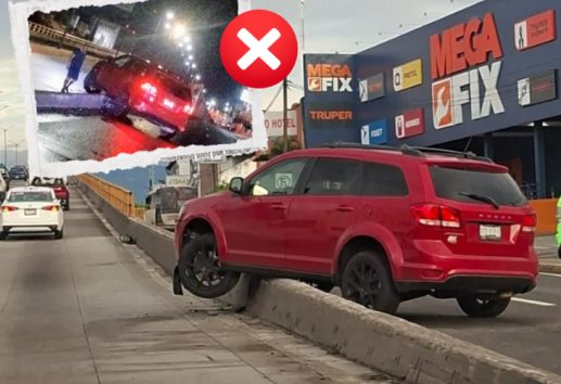 ¡Otra vez! Camioneta termina sobre el muro del puente Las Trancas en Xalapa 
