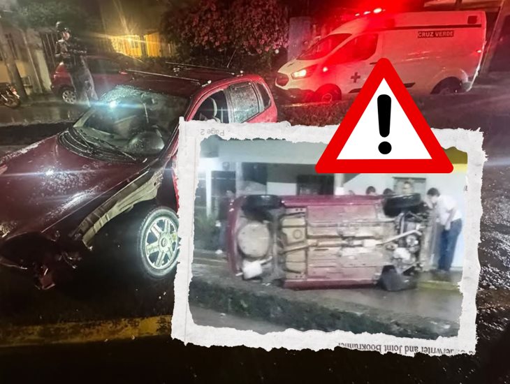 Auto vuelca tras chocar con un muro en colonia de Xalapa, ¿hay heridos?