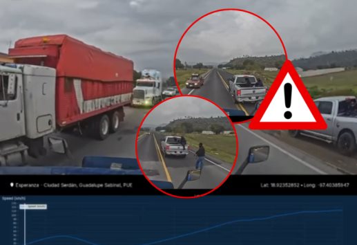 ¡Les salió mal! conductor de tráiler evade robo en la carretera Esperanza-Ciudad Serdán (+VIDEO)