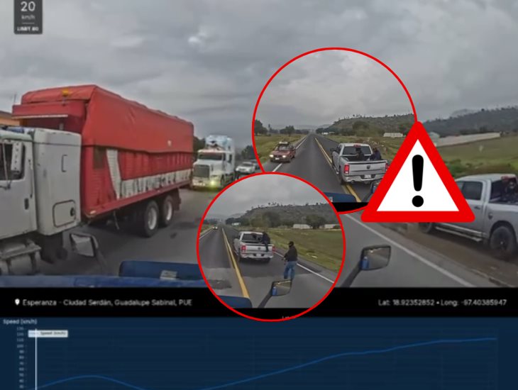 ¡Les salió mal! conductor de tráiler evade robo en la carretera Esperanza-Ciudad Serdán (+VIDEO)