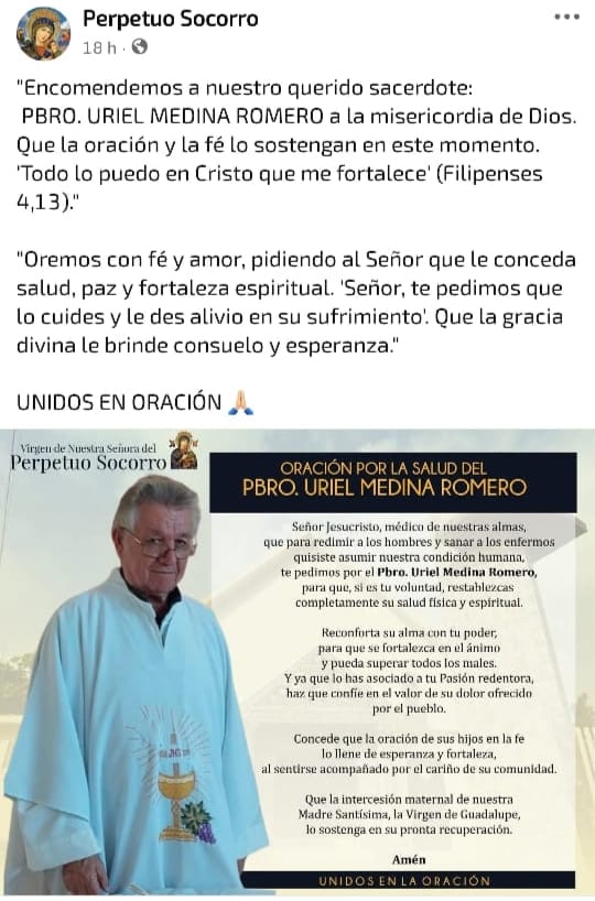 Fieles católicos de Coatzacoalcos alzan sus oraciones por el padre Uriel, se encuentra hospitalizado