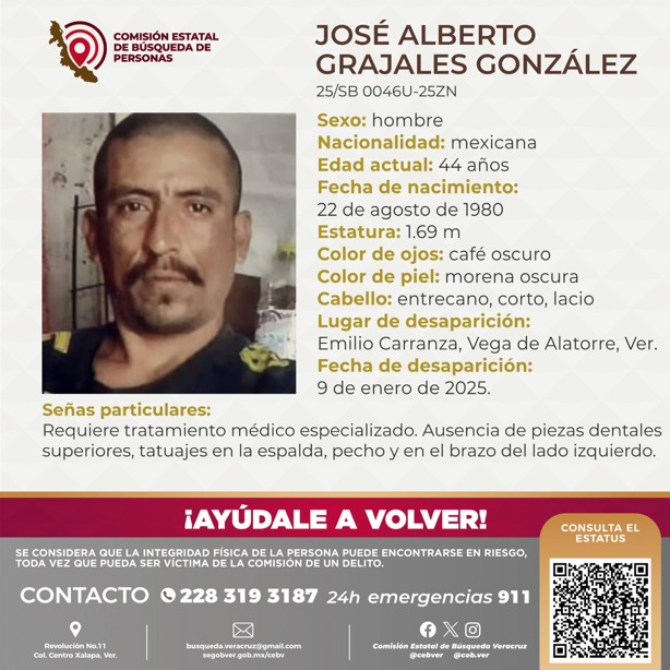 Continúa la búsqueda de José Alberto Grajales González, desaparecido en Vega de Alatorre