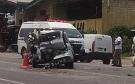 Automóvil termina aplastado por un tráiler en la Tinaja-Cordoba