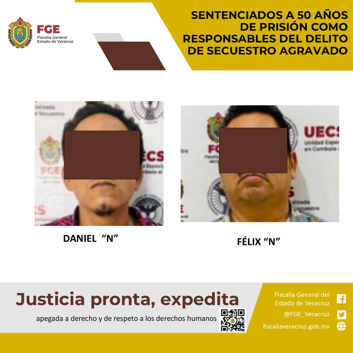 Dos secuestradores detenidos en Minatitlán, sentenciados a 50 años de prisión