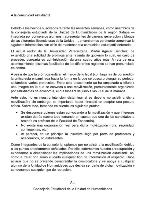 Se deslindan estudiantes de la UV de marcha convocada contra rector; ven intereses ajenos 