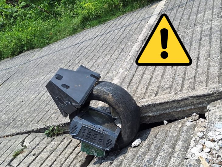 Alertan por posible socavón en la calle Miguel Alemán en Misantla