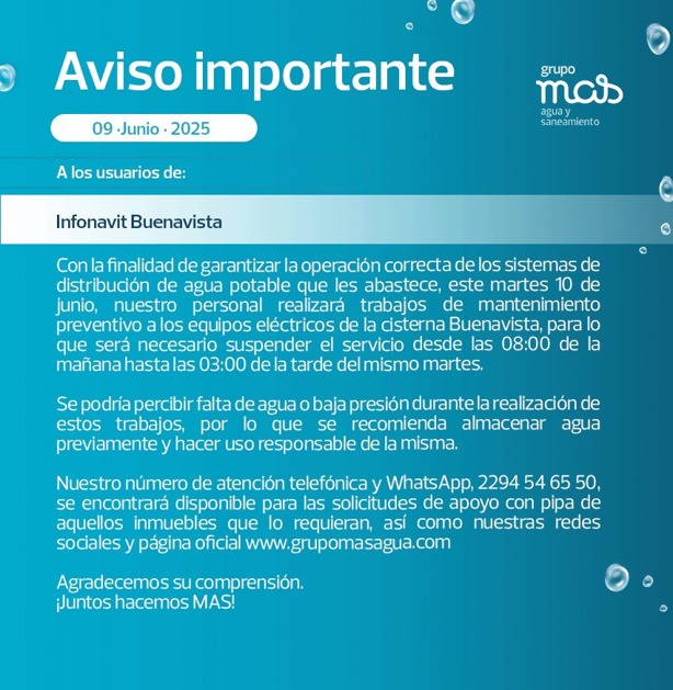 Esta colonia de Veracruz no tendrá agua potable este martes 10 de junio, informa Grupo MAS