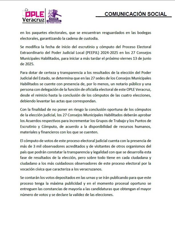 OPLE contará voto por voto cómputo de elección judicial, tras caída del sistema