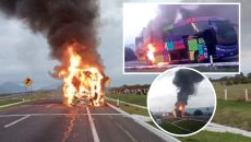Incendio de autobús Kolors sorprende a pasajeros que salieron del puerto de Veracruz | VIDEO