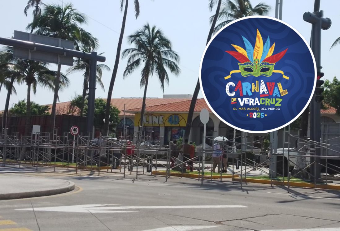 Inicia la instalación de gradas en camellón central del bulevar por Carnaval de Veracruz 2025