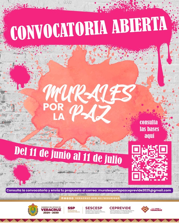 Convocan a jóvenes para pintar murales por la paz en escuelas de Veracruz