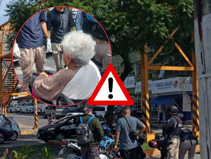 Ancianita es embestida por motociclista frente al CAE en Xalapa