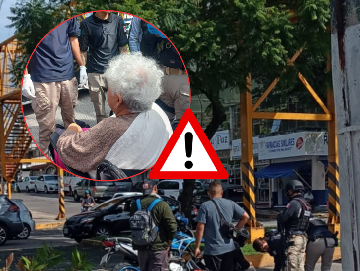 Ancianita es embestida por motociclista frente al CAE en Xalapa