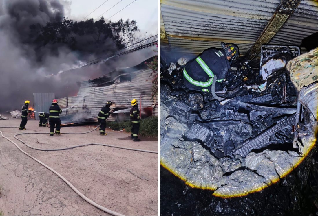 Fuego arrasa recicladora en colonia Renacimiento; vecinos y cuerpos de emergencia actuaron de inmediato