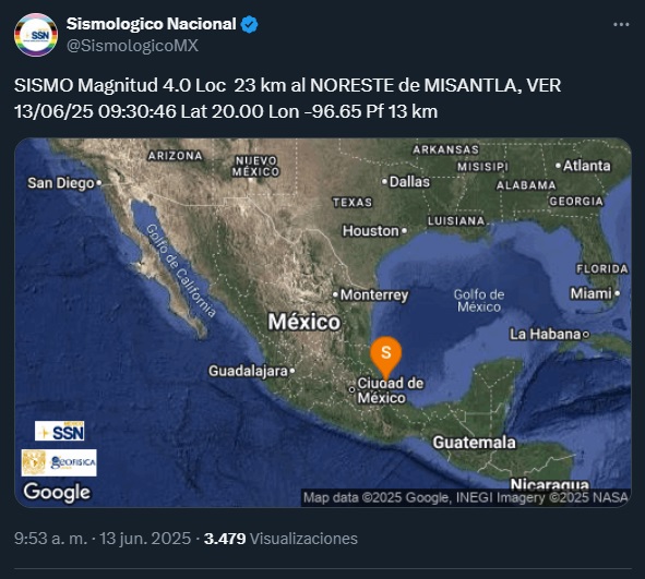 Sismo en Misantla de magnitud 4 estremece la región; ¿lo sentiste?