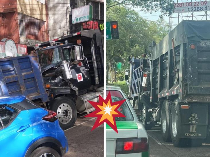 Xalapa: Chocan camiones de volteo en avenida Maestros Veracruzanos