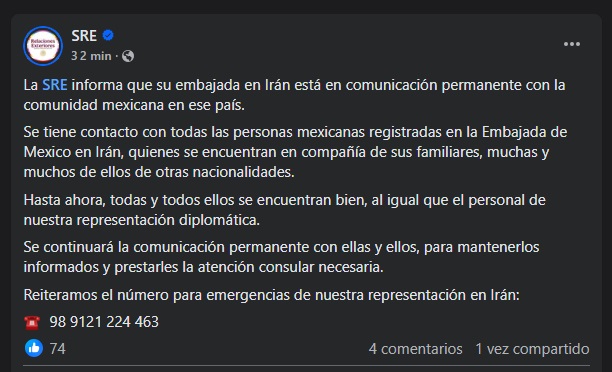 Relaciones Exteriores hace este llamado a mexicanos en Irán e Israel