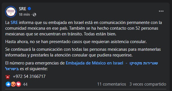 Relaciones Exteriores hace este llamado a mexicanos en Irán e Israel