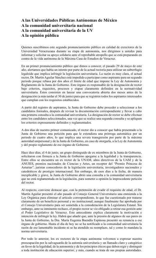 Exrectores de la UV, acusan intento de violar ley para prórroga