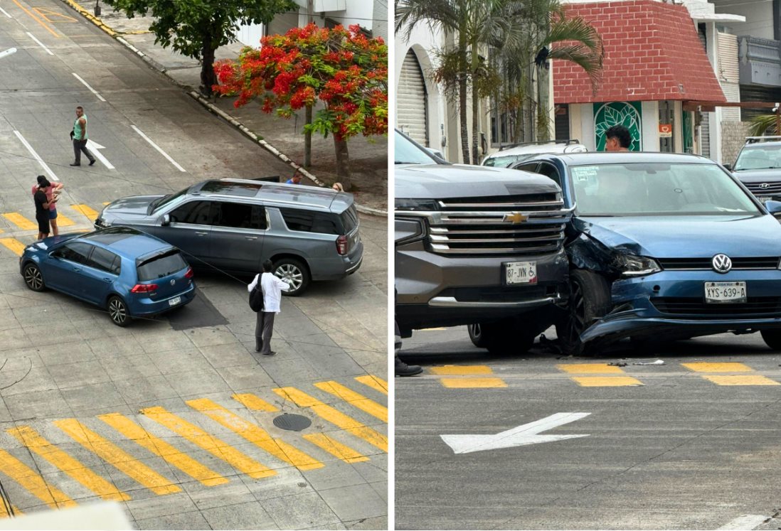 Choque entre auto y camioneta deja cuantiosos daños en colonia Flores Magón